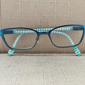 Lilly Pulitzer Teal Frame Glasses with Mint-White Striped Temples